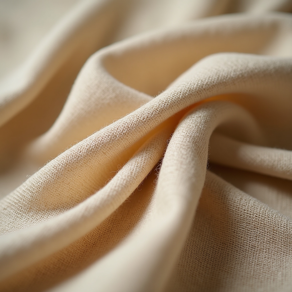 Detailed view of textured linen blend fabric with natural weave pattern in earthy tones